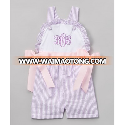 Toddler seersucker bottom romper ribbon ruffle bodysuit summer easter holiday one piece suit